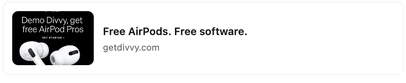 Divvy link ad: “Free AirPods. Free software.”