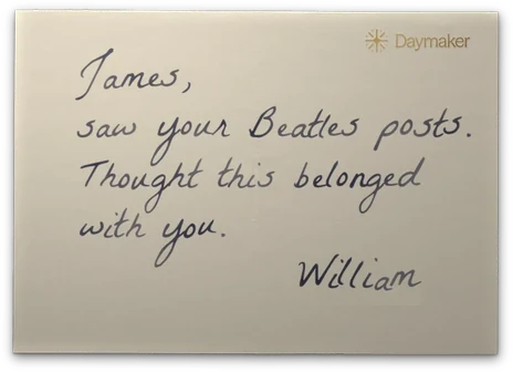 A handwritten note card