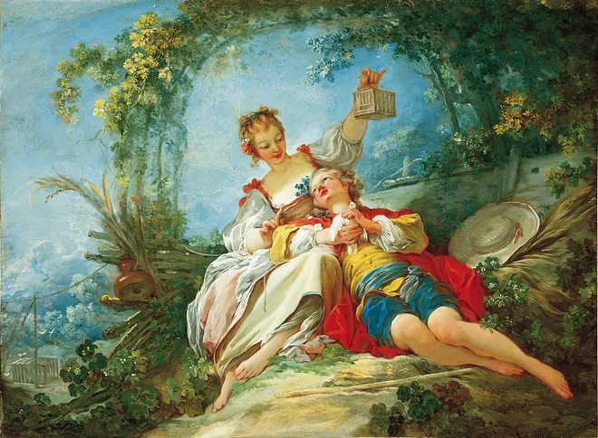 Jean-Honoré Fragonard, Happy Lovers, c. 1751 to 1755, two lovers in a garden